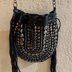 Forever 21 Black Bucket Crossbody w Studs/Tassels